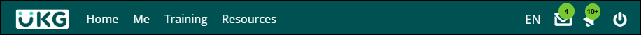 Navigation Toolbar. Includes links for Home, Me, Training, and Resource. Also includes icons for Language, Direct Messaging, Notificaitons, and Log out.