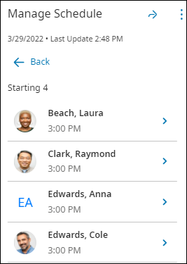 Manage Schedule Tile Detail - individual employee information