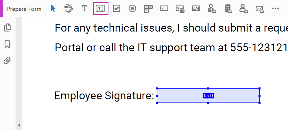 Displays an example of a text box inserted in an PDF document