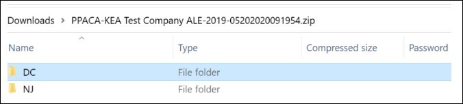 File Explorer window showing example of two state folders with corrected 1095-Cs