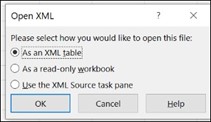 Microsoft Excel Open XML popup