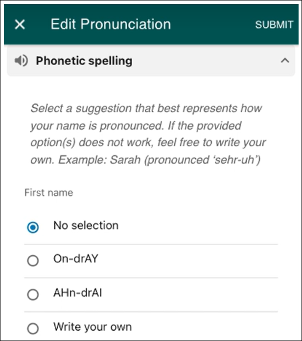 Name Pronunciation Preference Selection
