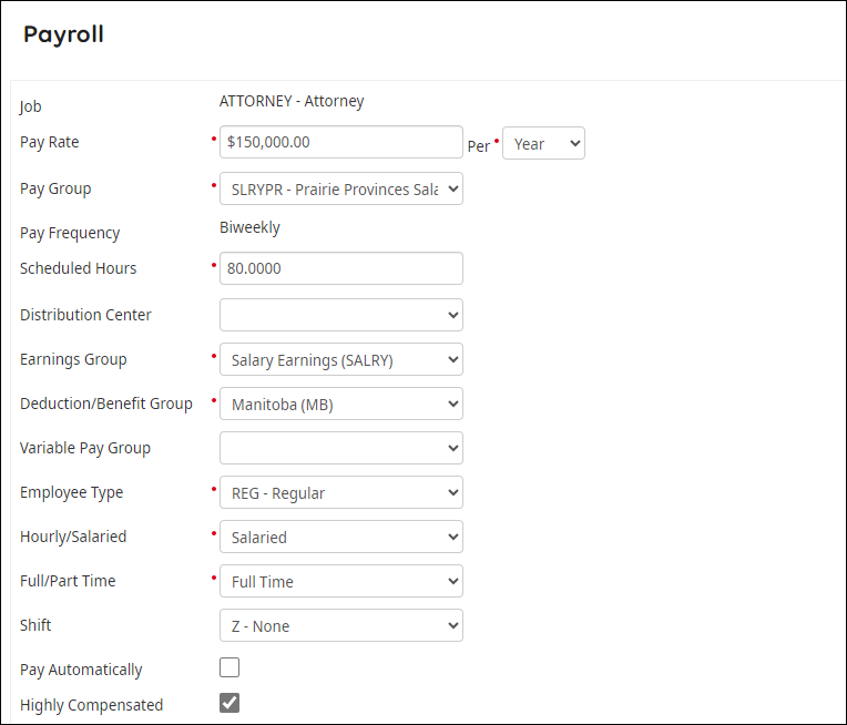 View of the Payroll Page