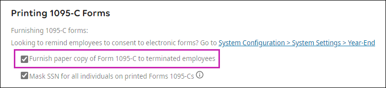PPACA Reporting Settings to Configure Form 1095-C to Print for Terminated Employees