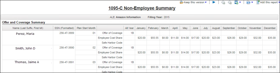 Form 1095-C Non-Employee Summary Sample