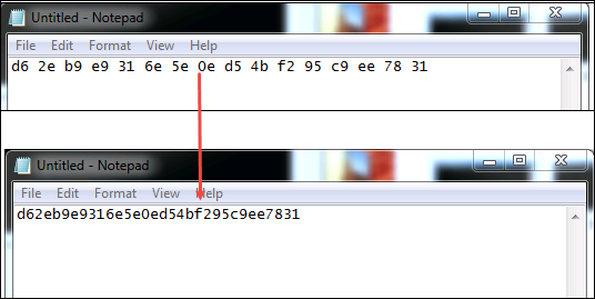 Remove spaces of the CheckSum using Notepad