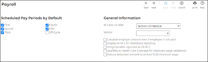 Benefits Deduction/Benefit Plan Payroll Page
