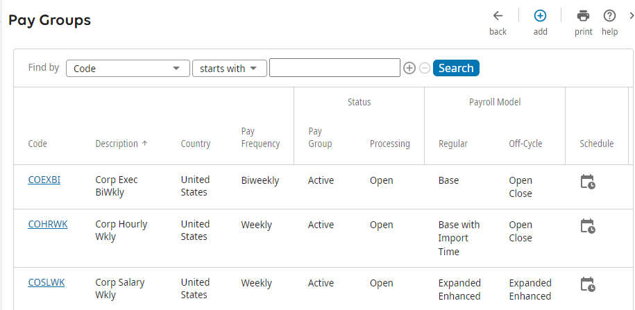 Pay Groups Business Rule Page