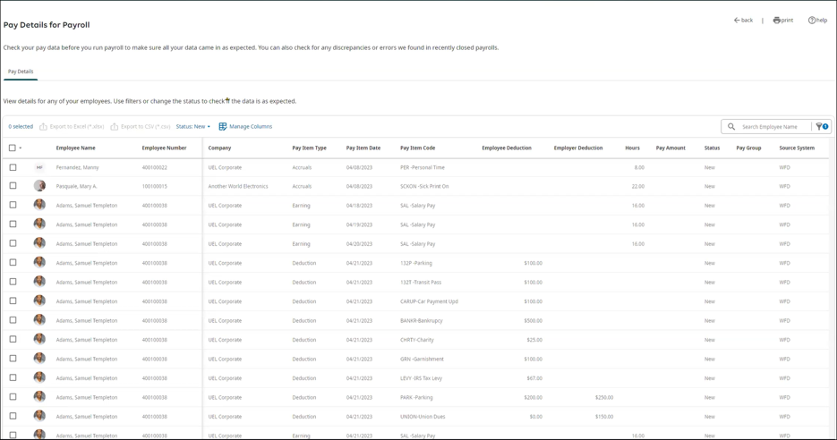 Shows an example of the Pay Details for Payroll data