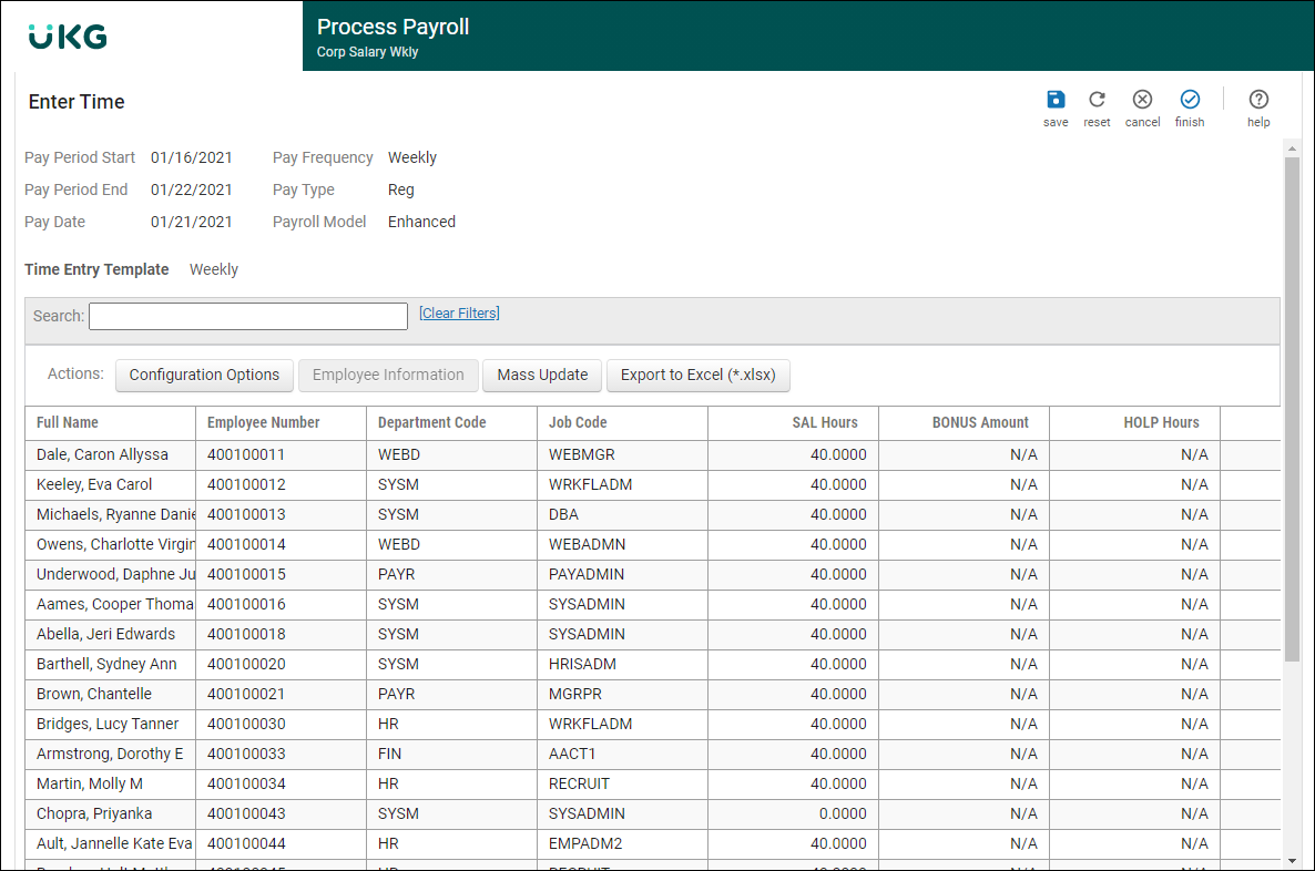 Payroll Overview Page Example for Weekly Time Entry Template