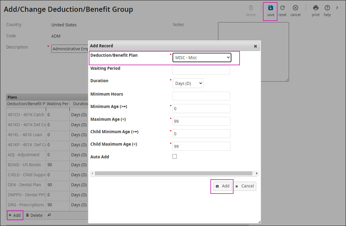 Shows an example of the Add Record dialog