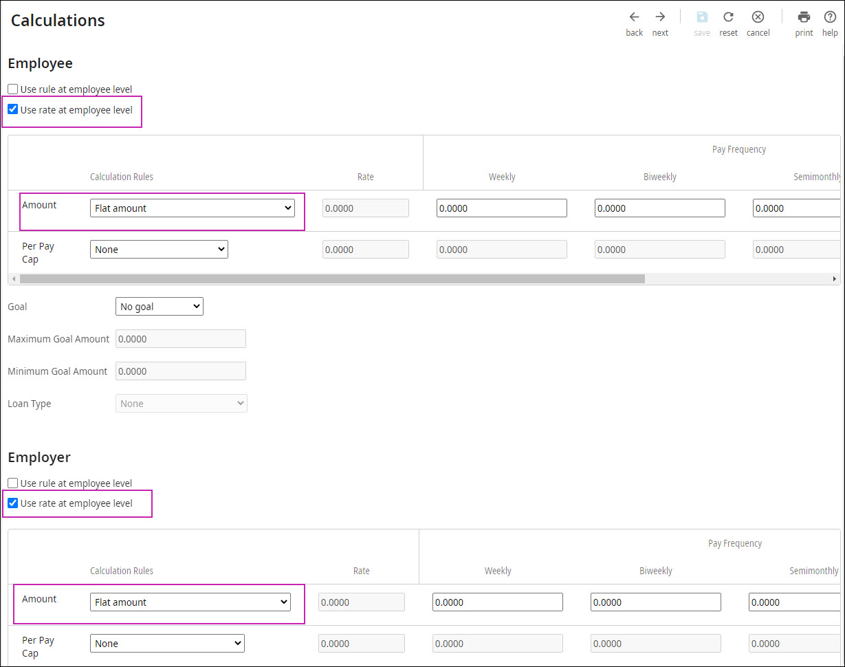 Shows an example calculation set up for Payactiv configuration