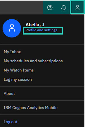 the personal menu with Profile and Settings highlighted