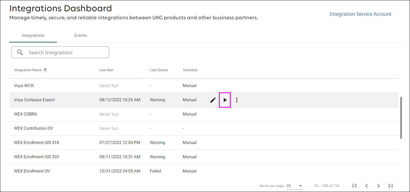 Integrations Dashboard Action Items