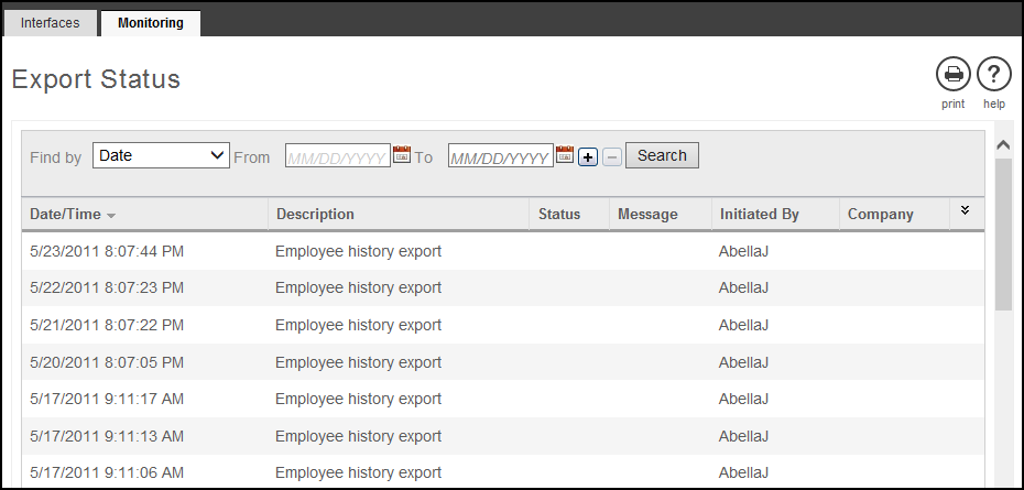 Data Transfer Interface - Export Status