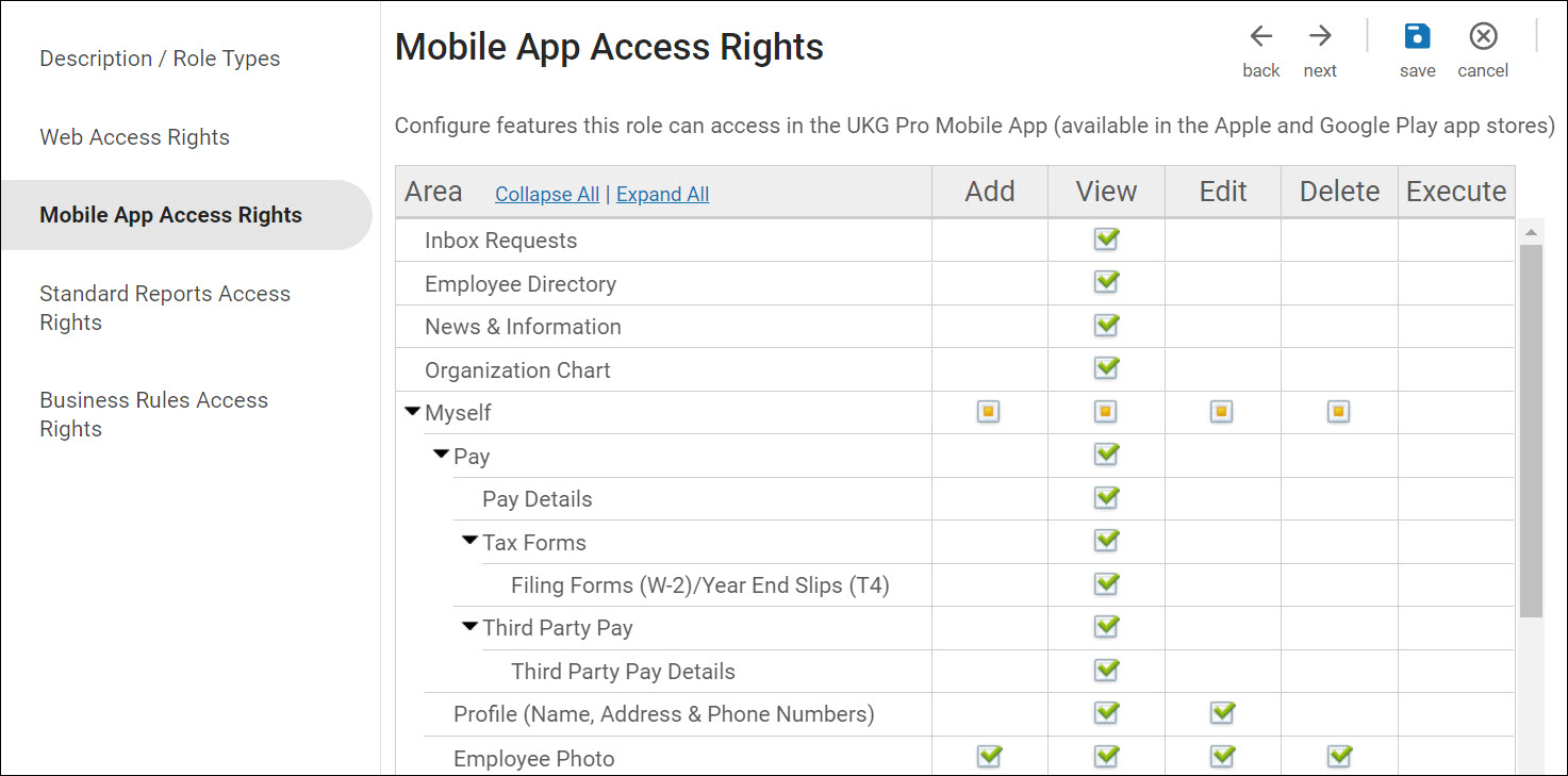Mobile App Access Rights