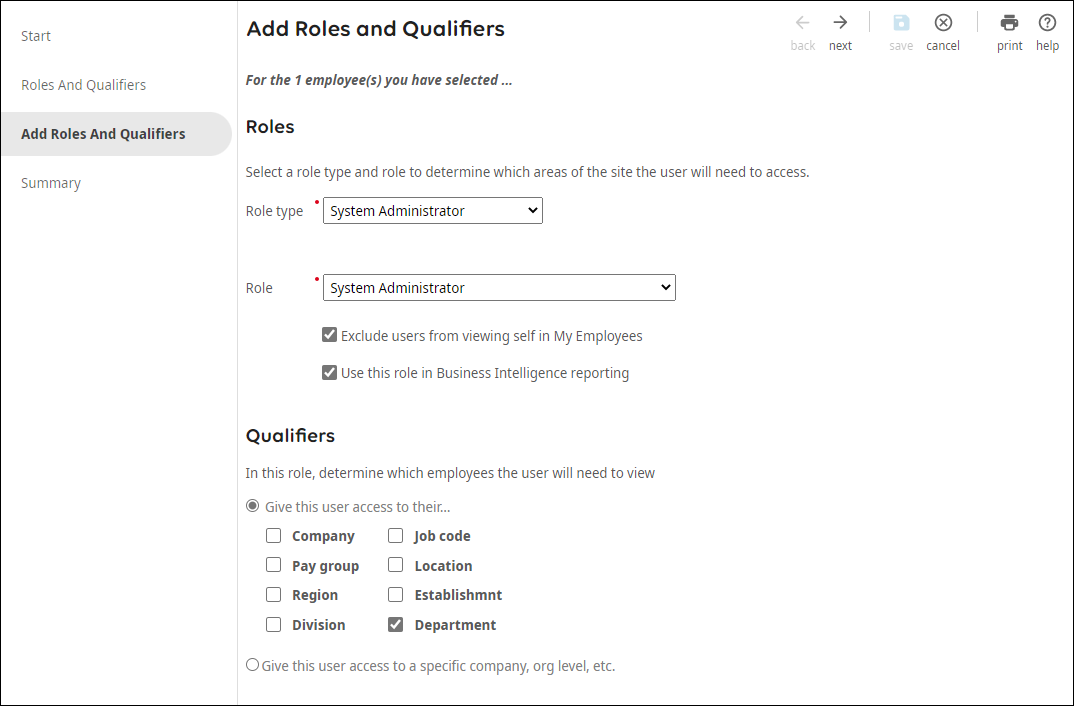 Employee User Roles and Qualifiers