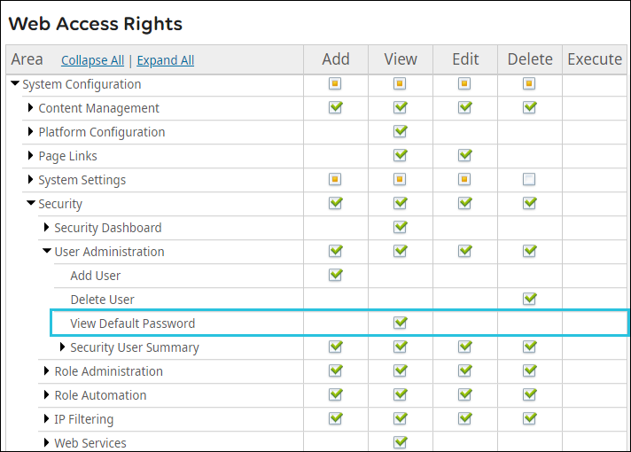 Web Access Rights for View Default Password