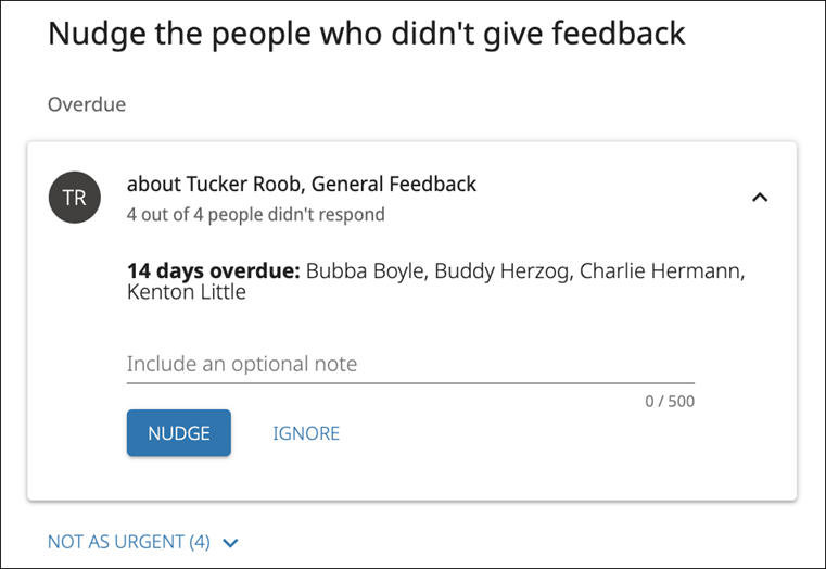 A manager's nudge for feedback about a direct report.