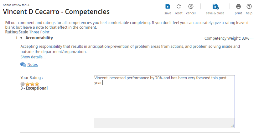 Performance Review - Competencies Page