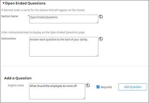 Open Ended Questions Section