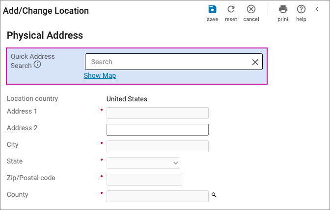 Quick Address field highlighted