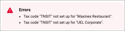Tax code not set up error message