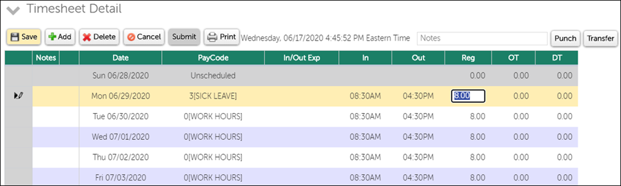 Non-worked time added to timesheet