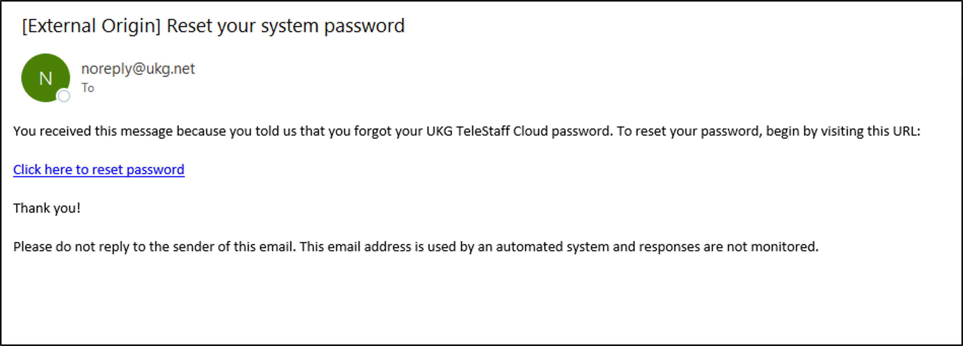 Email with link to reset a password.