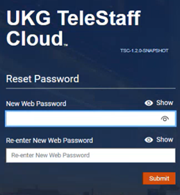 UKG TeleStaff Cloud reset password page.