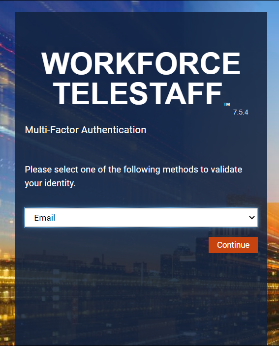 The Multi-Factor Authentication page displays with Email selected as the authentication type.