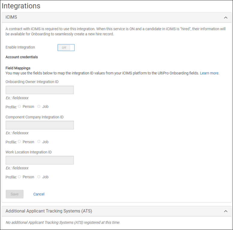 Image displays the integrations page in Onboarding.