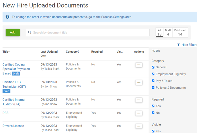 New Hire Uploaded Documents page.