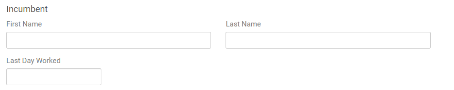 Opening Information tab. Image displays First Name field, Last Name field, and Last Day Worked field.