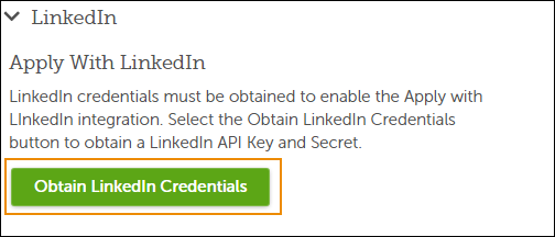 Obtain LinkedIn Credentials button in Settings