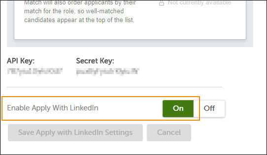 Enable Apply With LinkedIn toggle in Settings