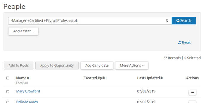 USe plus and minus operators in a search of job board