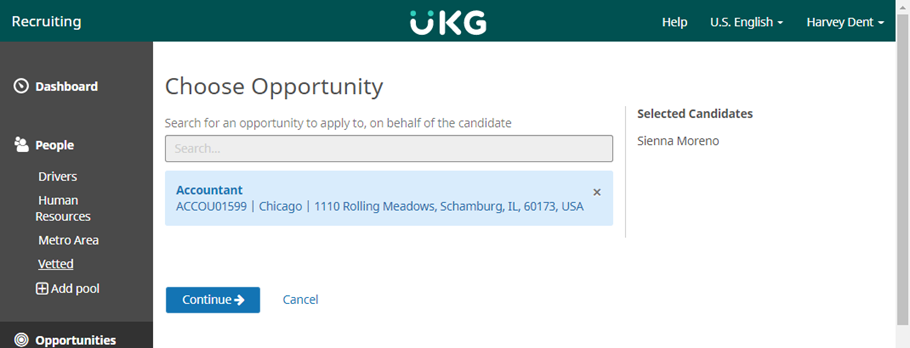 Choose Opportunity page. Image displays the text, Search For an Opportunity to Apply to, on Behalf of the Candidate, and a search bar.