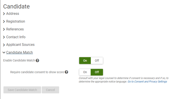 Candidate Match in Settings