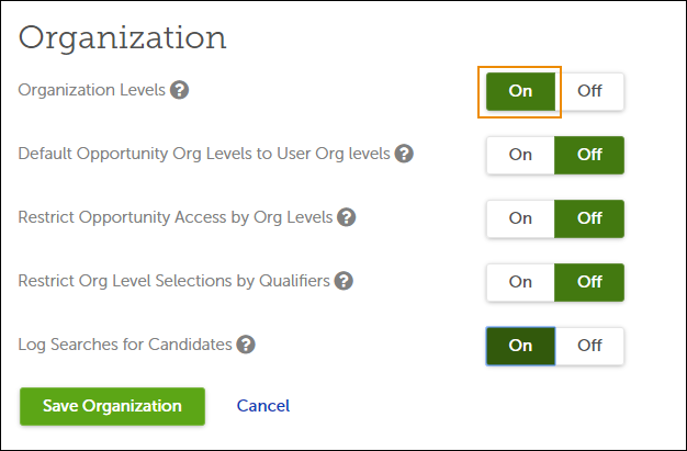 Organization Levels settings in Recruiting