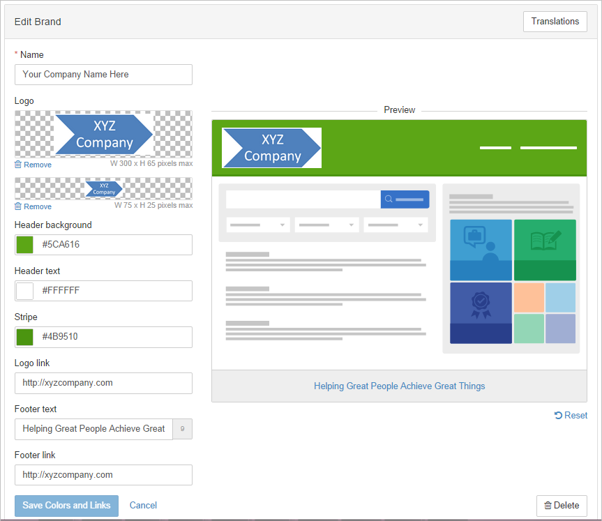 Brand Settings Page