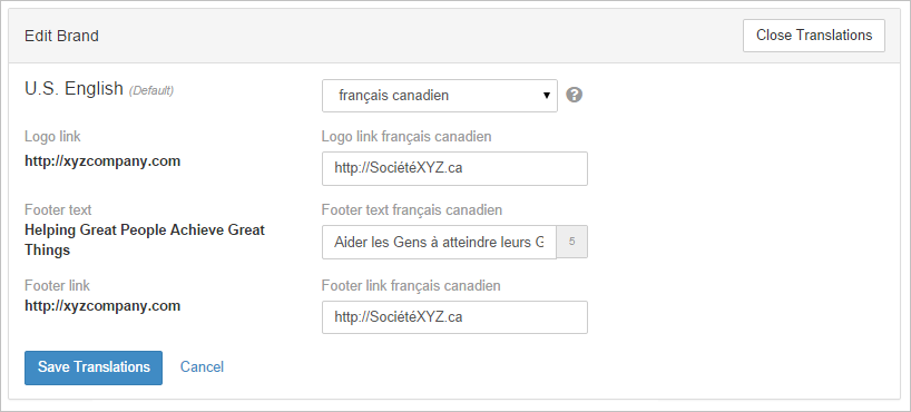 Add Translation for Brand Settings