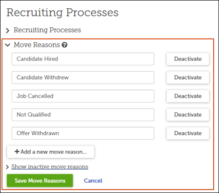 Move Reasons section in Recruiting Process settings